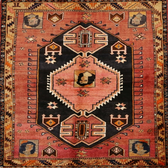 Ahgly Company Indoor Square Traditional Orange Persian Area Rugs, 8' Square