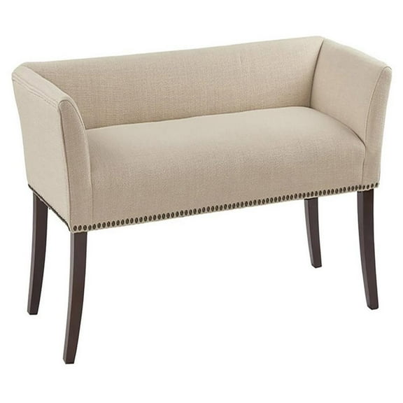 Maklaine Transitional Solid Wood and Fabric Upholstered Accent Bench in Cream