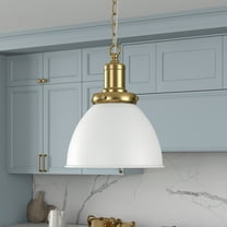 Elodie 12" Wide Pendant with Metal Shade in Matte White/Brass/Matte White