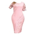 thumbnail image 3 of Yartina Womens Floral Lace Bodycon Crew Neck Short Sleeve Cocktail Party Midi Pencil Dress Clubwear Pink 5XL, 3 of 4