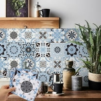 24 Sheet Wall Stickers Blue Flowers Tiles Decor Kitchen Backsplash Self Adhesive Vinyl Decals Peel and Stick 6x6"