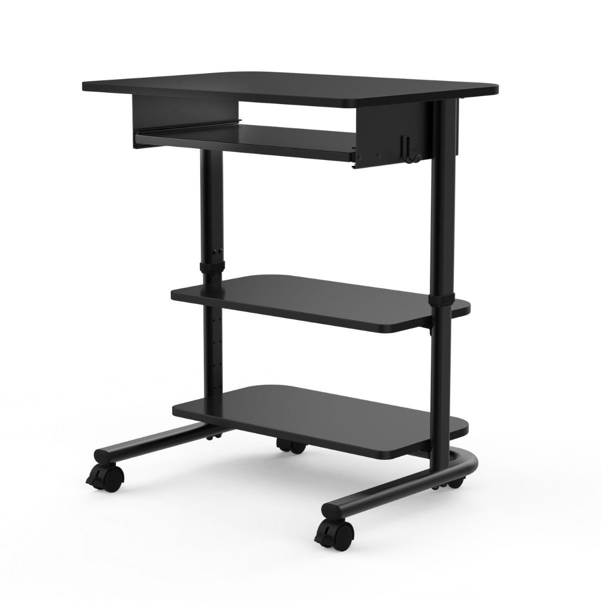 Stand Up Desk Store Adjustable Height Mobile Laptop Workstation with Retractable Keyboard Tray (Black Frame/Black Top, 29” Wide)