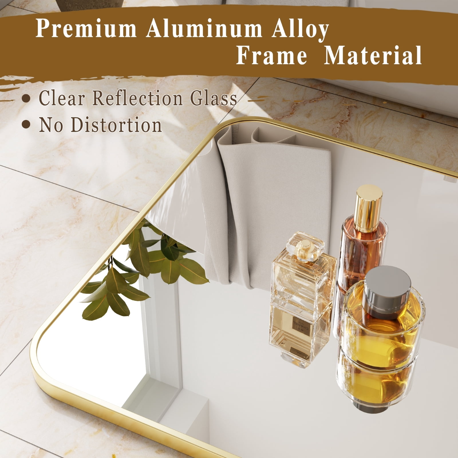 GRAHMCY 30"x48" Bathroom Mirror Wall-Mounted Vanity Mirror with Rectangular Metal Frame, Gold