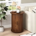 thumbnail image 6 of 18'' Fluted Round End Tables with Sliding Door, Modern Side Table Nightstands for Living Room Bedroom, Walnut, 6 of 8