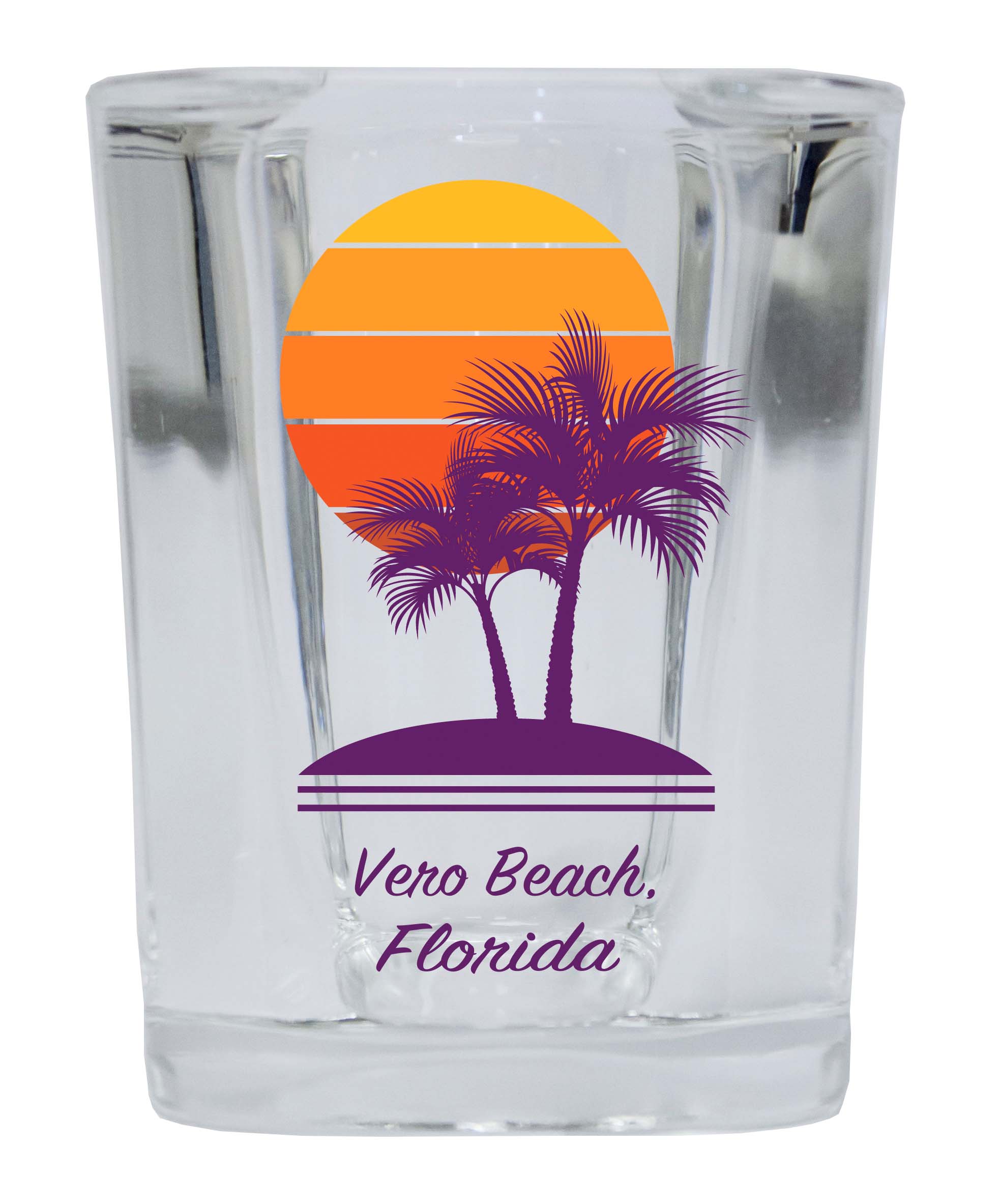 Vero Beach Souvenir 2 Ounce Square Shot Glass Palm Design 4Pack