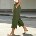 thumbnail image 4 of JGGSPWM Women's Wide Leg Capri Pants Cropped Mid Waist Loose Summer Beach Vacation Casual Solid Color Pants with Pockets Green M, 4 of 6