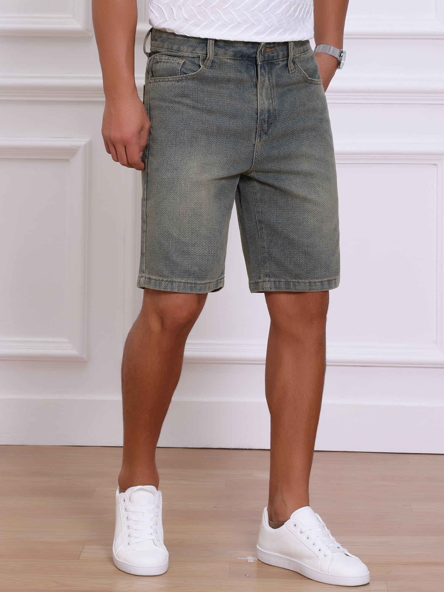 DARING DIVA Men's Textured Denim Above Knee Zipper Closure Jean Shorts 38 Retro Blue