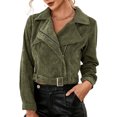 thumbnail image 1 of Chaqueta Chaqueta de motorista para mujer, chaqueta recortada a la moda de pana suave, prendas de vestir para otoño e invierno Ygjytge Verde Militar S para Mujer, 1 of 7