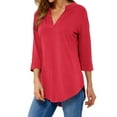 thumbnail image 3 of Women Solid Color V Neck 3/4 Sleeve Top, 3 of 9