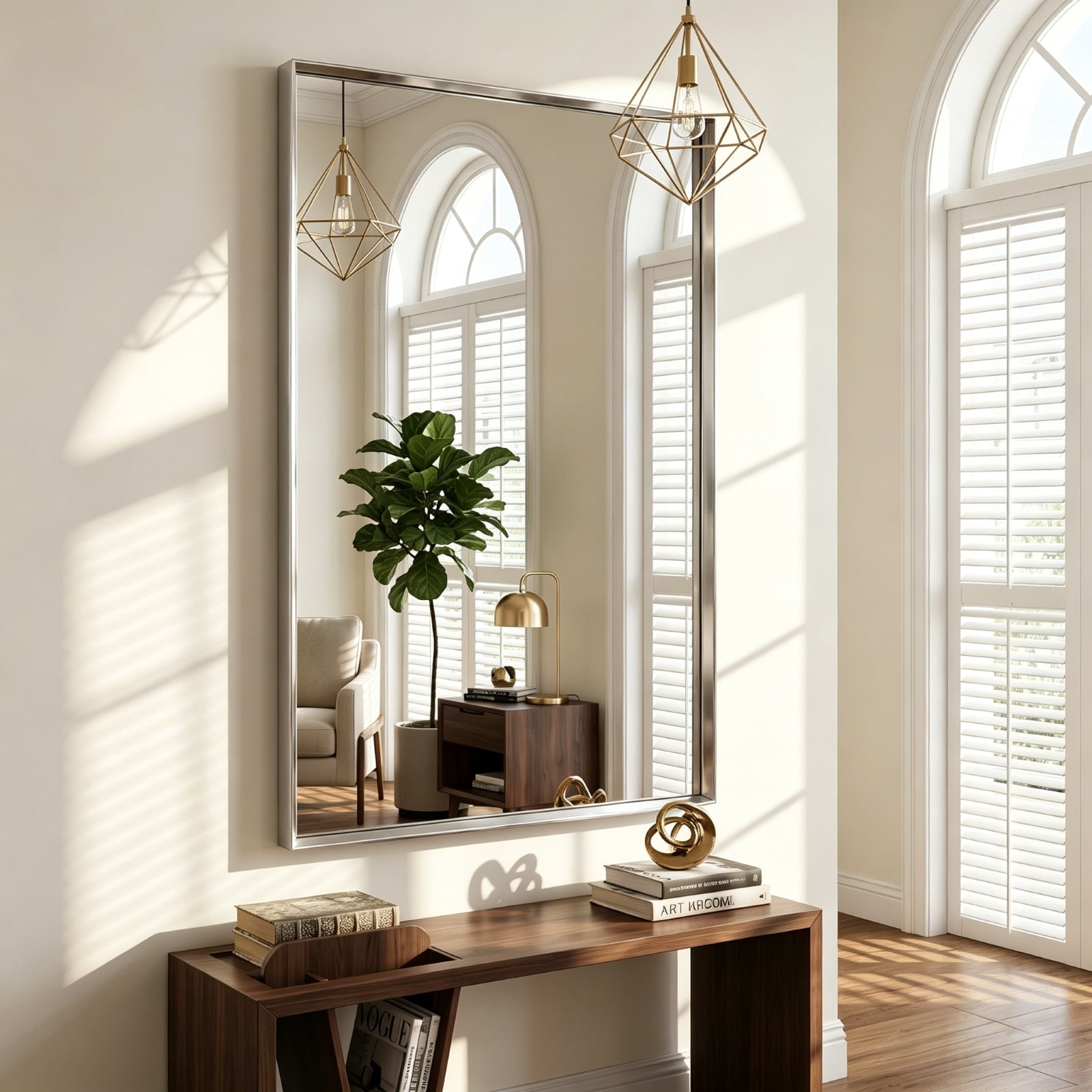 GRAHMCY 30"x55" Bathroom Wall Mounted Mirror Vanity Rectangular Mirror with Deep Frame, Silver