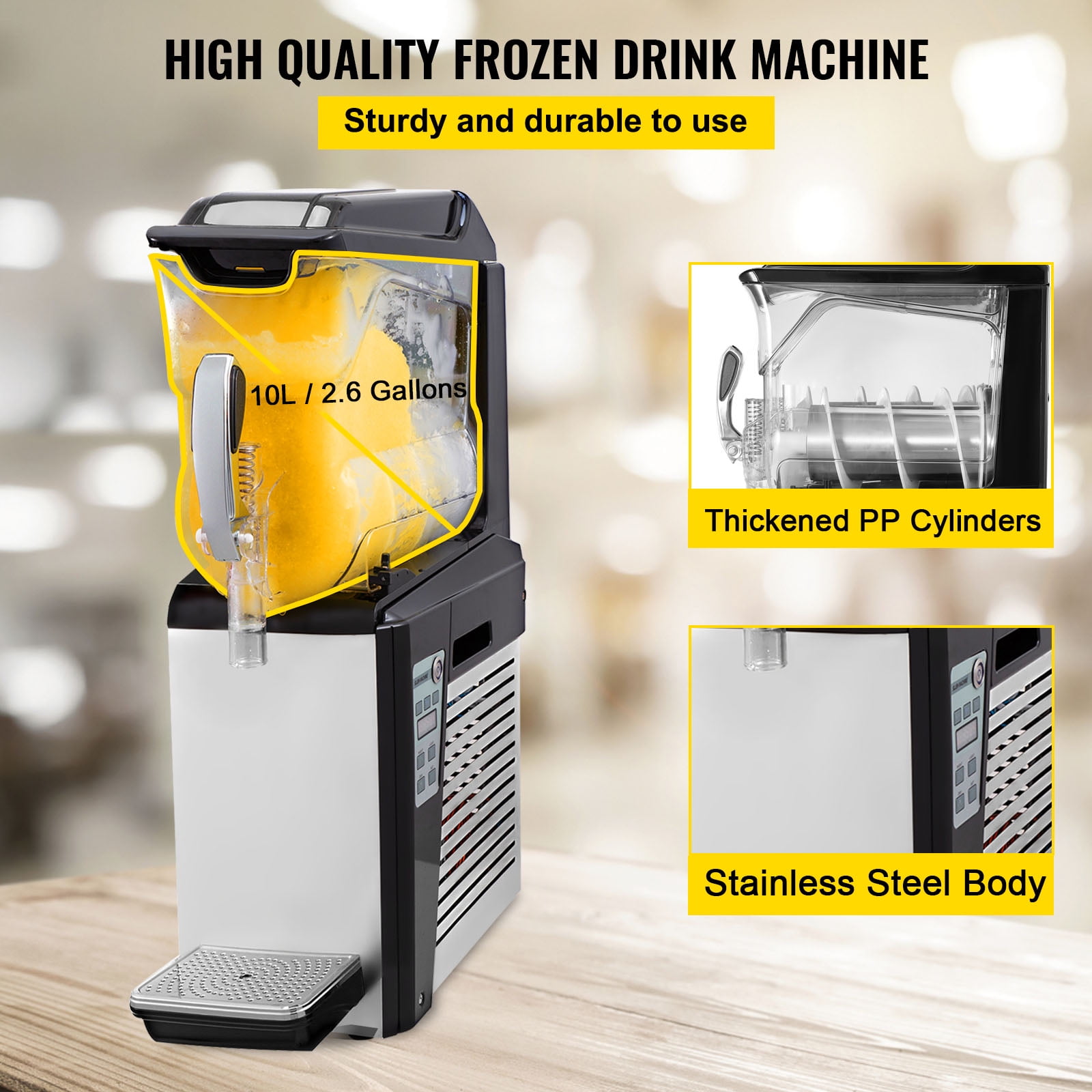 KFFKFF Commercial Slushy Machine 10L Margarita Frozen Drink Maker 500W Automatic Clean Day and Night Modes for Supermarkets Cafes Restaurants Snack Bar, Sliver
