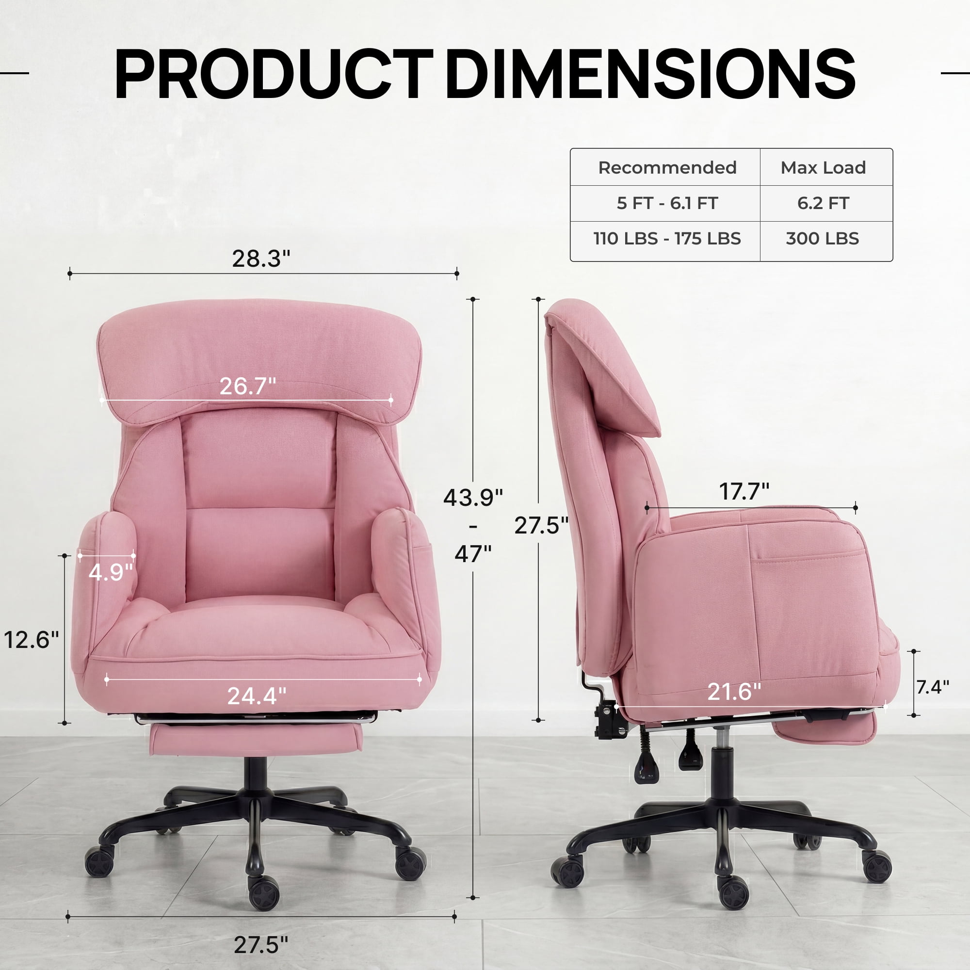 GOOSEA Office Chair with Swivel-Out Armrests, Criss Cross Chair with Pocket Spring Seat Cushion and Backrest, Executive Desk Chair with Ergonomic Headrest and Footrest, Pink