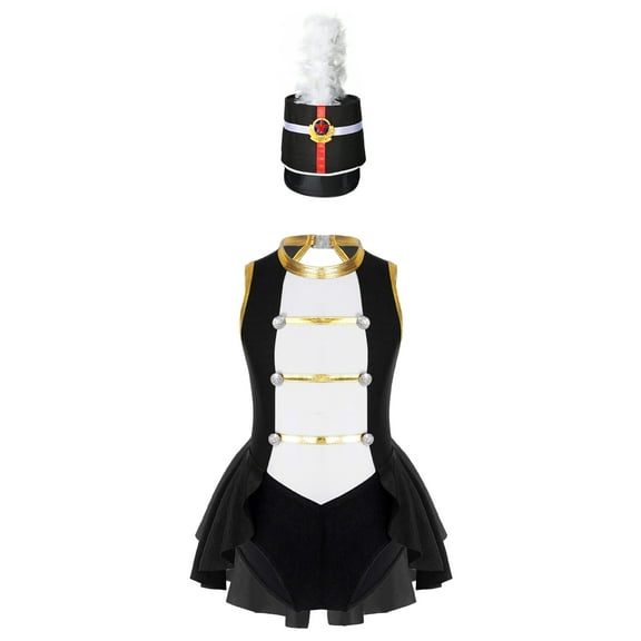 Yruioon Kids Girls Circus Ringmaster Costume Cosplay Carnival Halloween Party Dance Leotard with Black 12