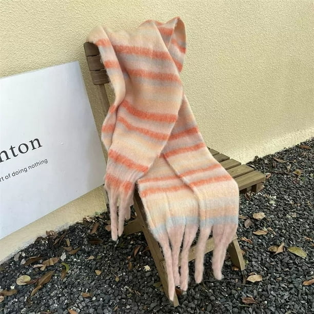 Nvzi Bufanda a cuadros, bufandas gruesas, bufanda de manta gruesa y cálida de gran tamaño para invierno, rayas rosa
