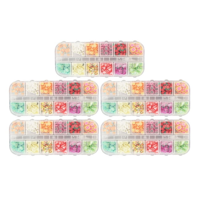 5 cajas de purpurina para decoración de uñas, 12 tipos de purpurina decorativa para manicura, purpurina de goma con forma de fruta y lentejuelas para bricolaje.