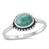 CHOOSE YOUR COLOR Sterling Silver Simulated Turquoise Ring .925 Oval Bali Band Blue CZ Female Size 8