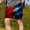 D_ Yellow, variant on kosheko Mens Mid Rise Galaxy Flag Print Casual Shorts, Drawstring Waist Textured Versatile Breathable Everyday Bottoms Yellow S