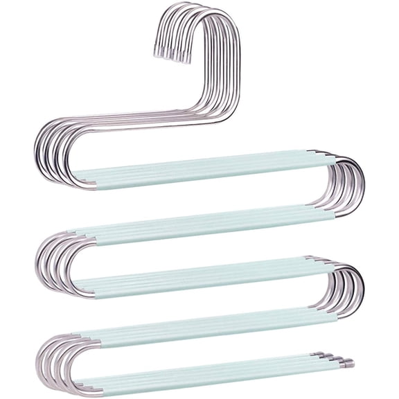 Pants Hangers Space Save Non-Slip 6 Pack S-Shape Trousers Hangers Stainless Steel Clothes Hangers Closet Storage Organizer for Pants Jeans Scarf Hanging Green Gseagtia