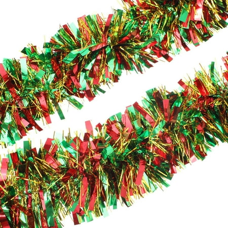 Christmas Tinsel Garland Red Green and Gold Metallic Holiday Tinsel