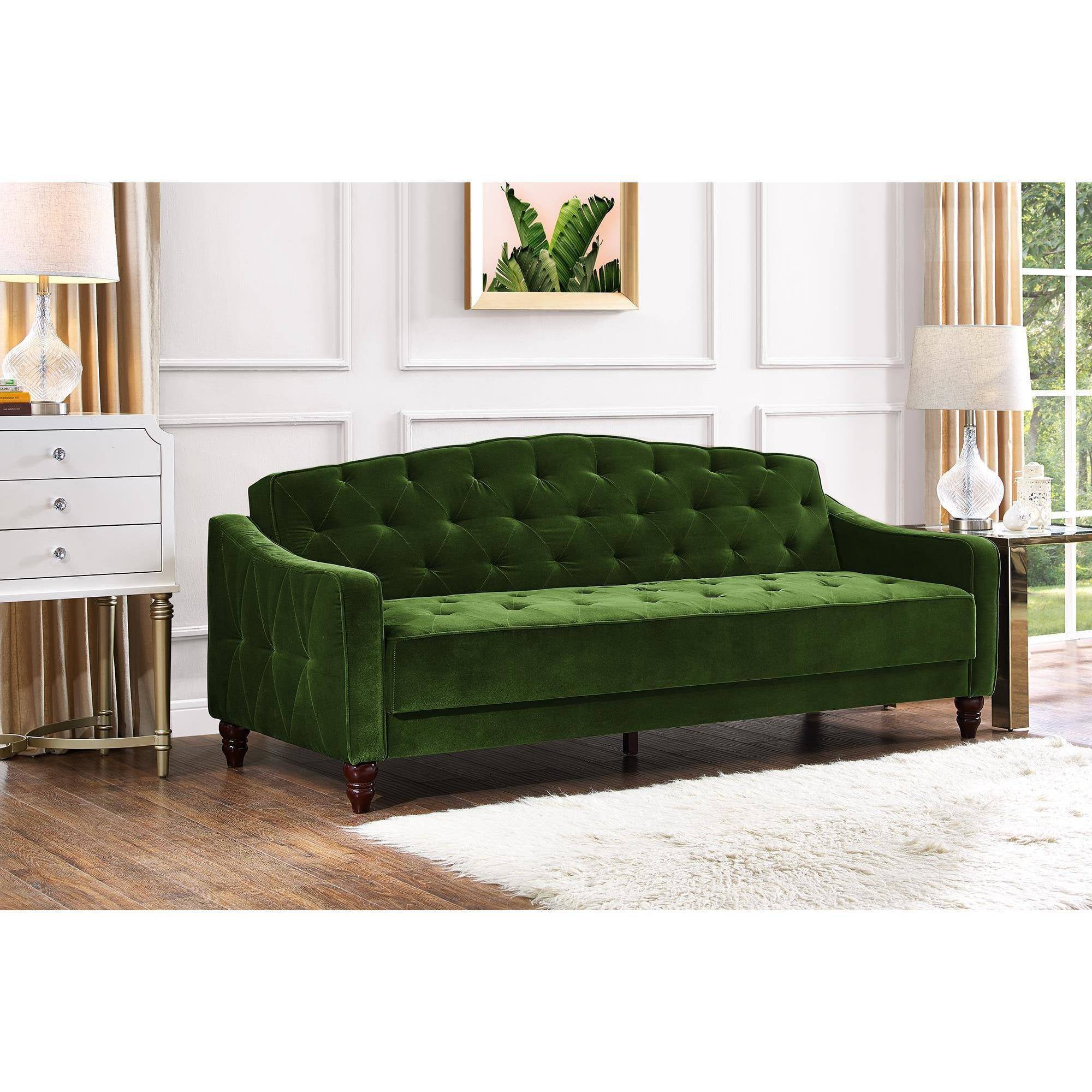 Novogratz Vintage Tufted Sofa Bed In Velour Multiple Colors