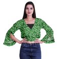 thumbnail image 4 of Moomaya Haut Court Imprimé pour Femmes Style Enveloppant Manches Longues à Volants Blouse d'Été Décontractée, 4 of 5