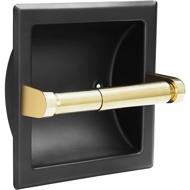 Recessed Toilet Paper Holder Matte Black and Gold Bathroom Mega Tissue