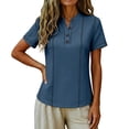 thumbnail image 5 of TGSLY Women's Henley Shirts Half Lightweight Button Down Solid Color Golf Tee Tops Dressy Short Sleeve Blouses with Contrast Stitch Trim M, 5 of 7