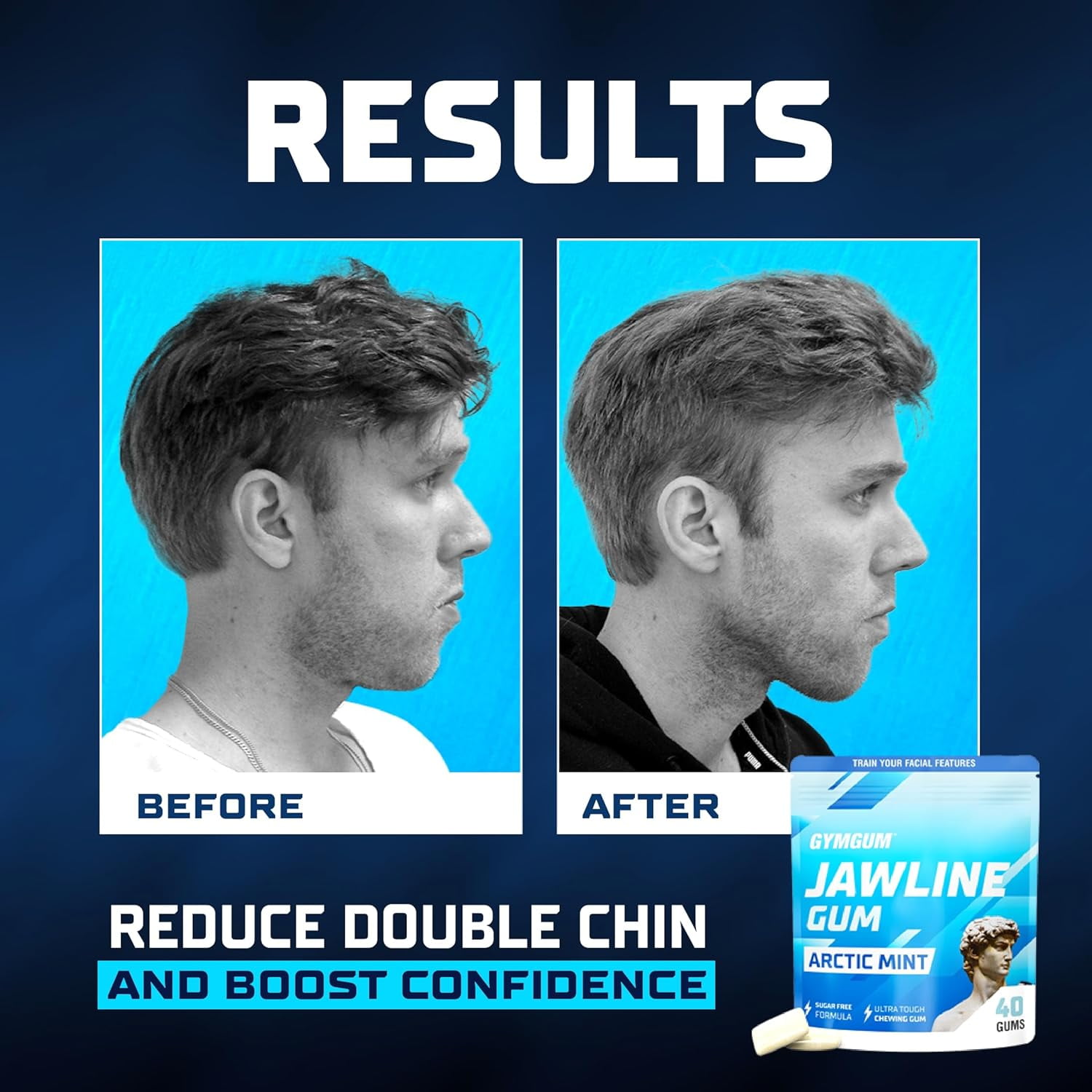 GYMGUM Jawline Ultra Hard Chewing Gum for Jaw Training & Facial Fitness | Sugar-Free, Keto-Friendly Mewing Gum (Arctic Mint, 120 Count)