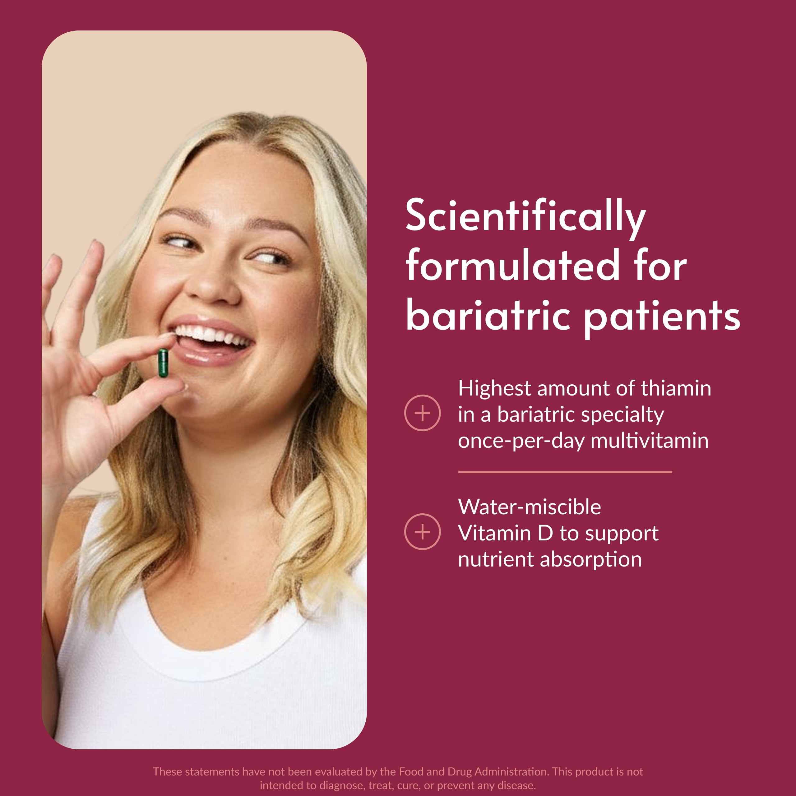 Bariatric Advantage Ultra Solo with Iron - Once-Per-Day Daily Multivitamin - For Bariatric Patients - With Thiamin, Vitamin A & More - Gluten Free - 90 Capsules