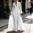 thumbnail image 3 of Gytharion Women's Stand Collar Maxi Dresses Long Sleeve Pleated Button Down Dresses Solid Color Loose Dresses, 3 of 4