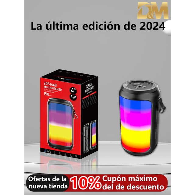 Bocina Bluetooth,Bocina Portatil,Carga USB, Batería De 1500 mAh, 15 Horas De Reproducción,Bocina Inalámbrica con Luces Led De Siete Colores