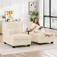 thumbnail image 4 of FFH Double Chaise Lounge Indoor, 61" Oversized Lounge Chair Sleeper Sofa Sectional, Corduroy Loveseat with Lumbar Pillows and Adjustable Backrests, White, 4 of 16