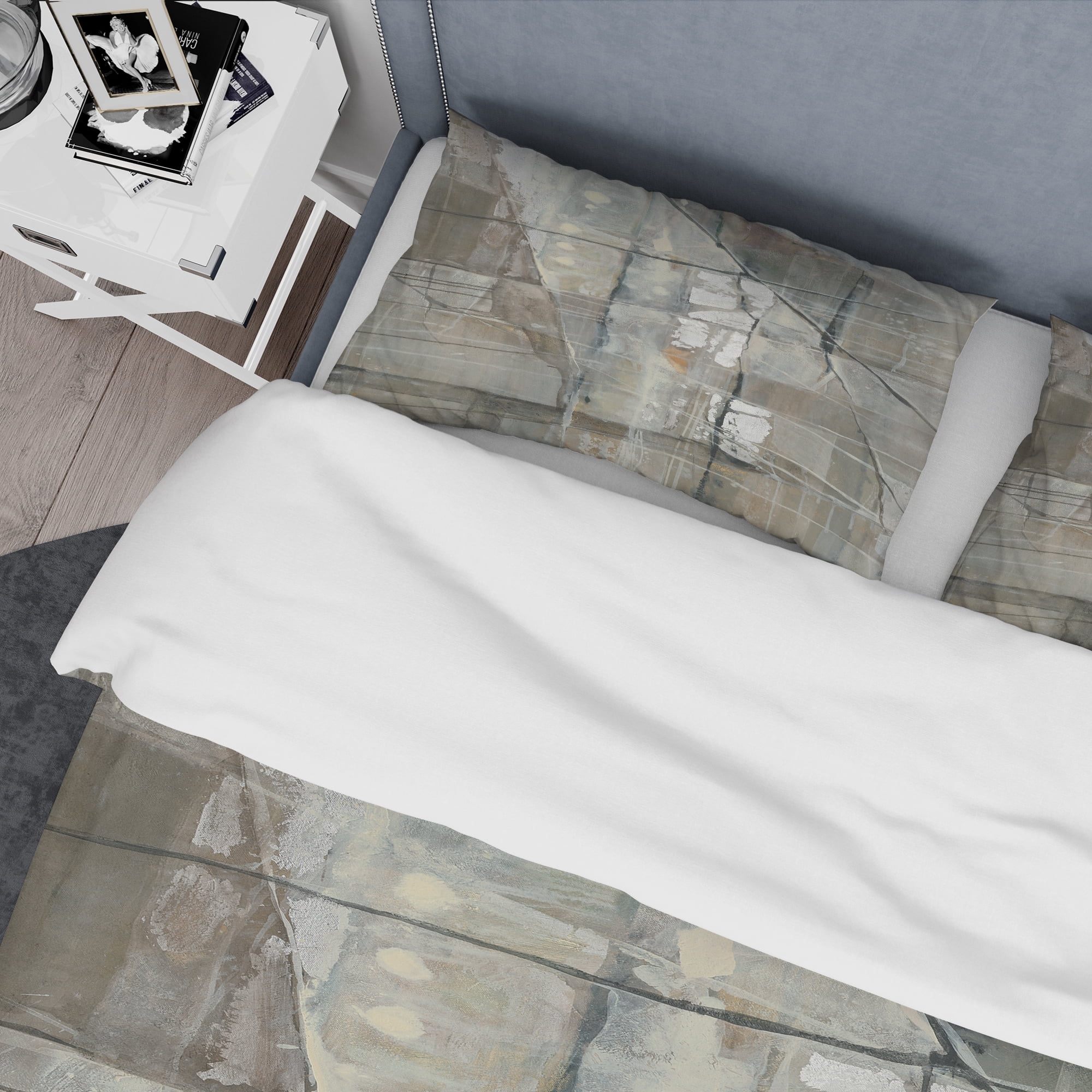 Designart 'Silver and Beige Abstract Waterpainting' Geometric Duvet Cover Set