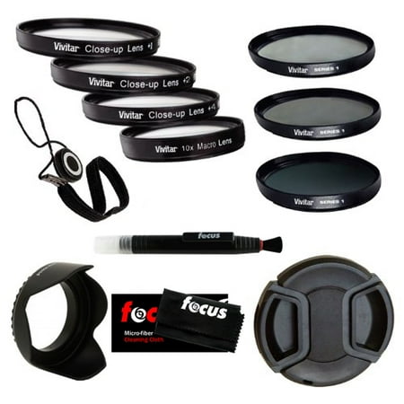 Vivitar VIV-CL-55 Close-up 55mm +1/+2/+4/+10 Lens Set and 55mm 3-Piece Filter Kit with Accessory Bundle