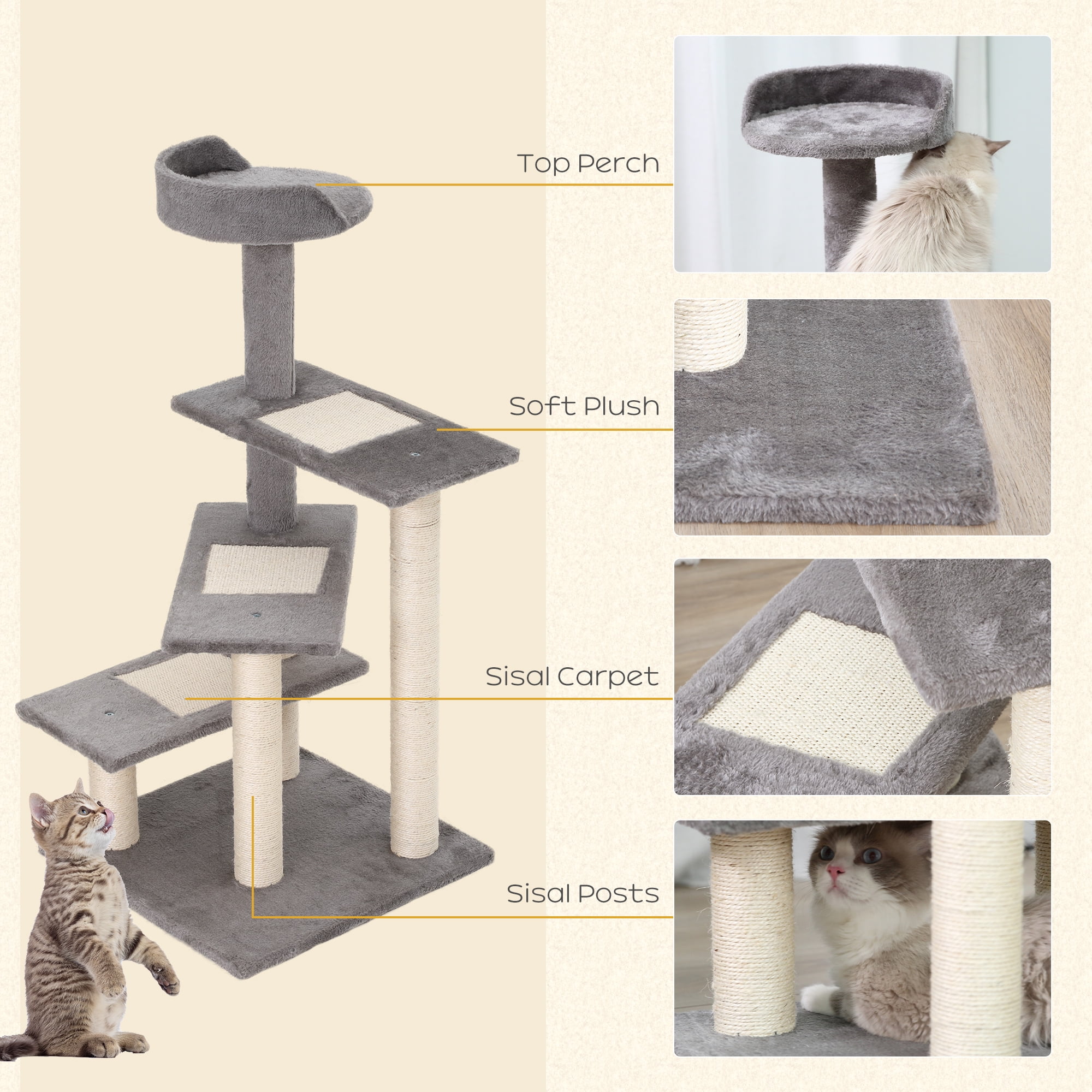 40" 5-Level Revolving Stair Cat Tree, Spiral Climbing Activity Tower with Scratching Surface, Play Center and Resting Perch, Stable Plush Indoor Cat Condo Furniture