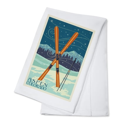 Aspen, Colorado, Crossed Skis, Letterpress (100% Cotton Tea Towel, Decorative Hand Towel, Kitchen and Home)