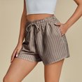 thumbnail image 4 of BiZtdJrK Womens Striped Bermuda Shorts Drawstring Elastic Waisted Wide Leg Shorts Baggy Comfy Casual Summer Beach Shorts on sale clearance Brown L, 4 of 8