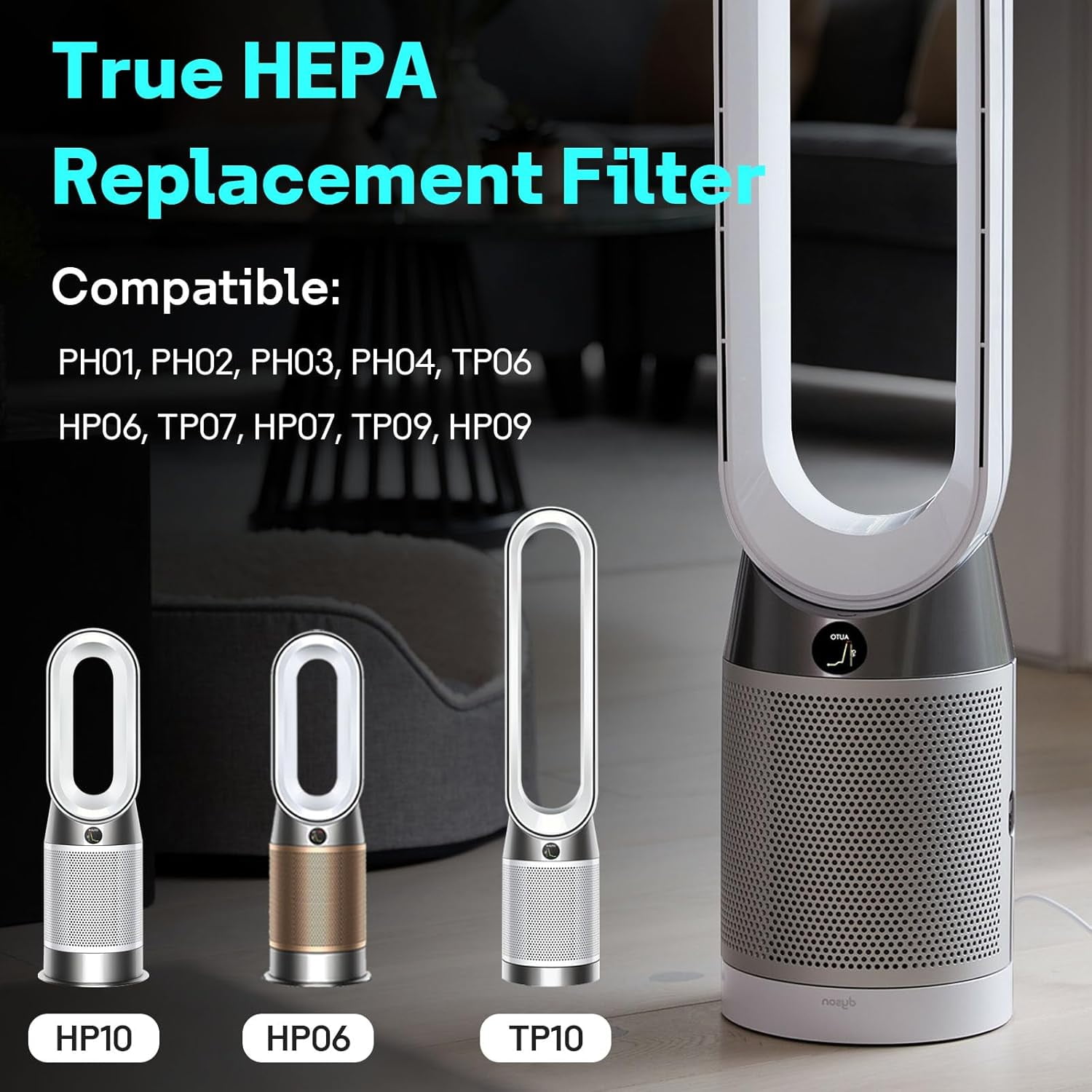 True HEPA+Carbon Filter 2-Pack Replacement for PH01 PH02 PH03 HP06 TP06 HP07 TP07 HP09 TP09 HP10 TP10 360 ° Combi Glass Purifying Fans, Compatible with Pure Cool Hot Air Puri-fier