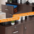 thumbnail image 4 of Archivero Organizador Grande, 3 Cajones y 1 Gabinete y 2 Estantes de Almacenamiento Abiertos, Mueble para Impresora Engrosado con Llave y Ruedas, Archivero Tamaño para Oficio, Marrón, 4 of 4