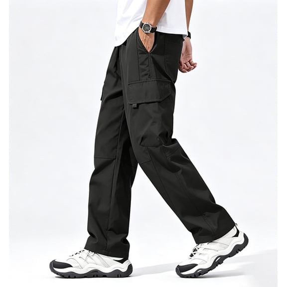 Men Loose Cargo Work Pants 4-Way Stretch Drawstring Outdoor Activity Trousers S-XL