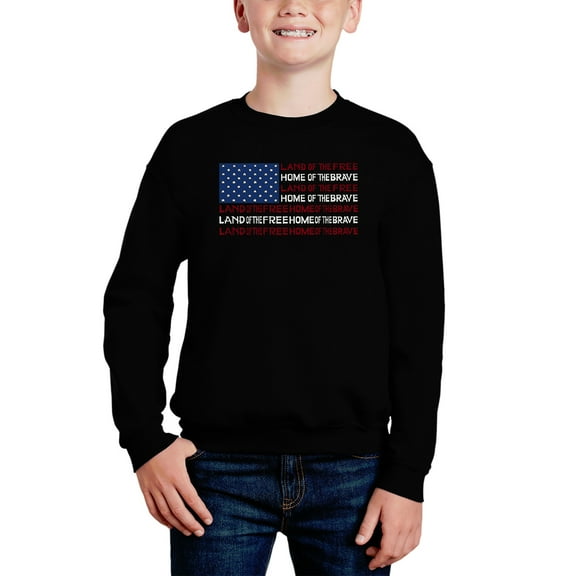 Land Of The Free American Flag - Boy's Word Art Crewneck Sweatshirt