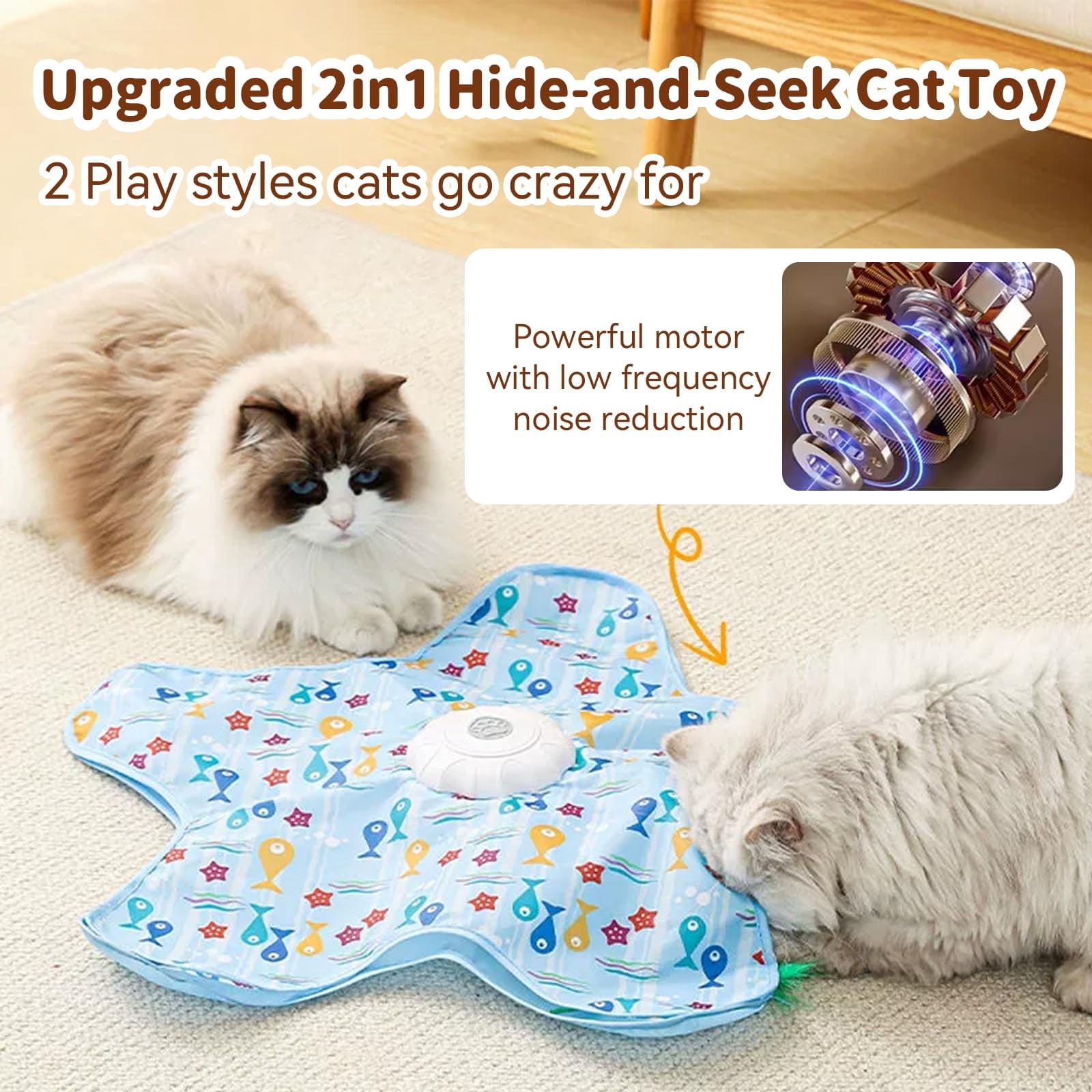 Cat Toys For Indoor Cats  Rechargeable Interactive With Touch-activated And Seek Fluttering Mouse Squeaker Bored Adult Blue