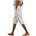 thumbnail image 2 of Summer Women's Shorts Plus Size Biker Shorts Elastic Waist Half Shorts Pants Casual Stretchy Workout Clothes Bermuda Shorts With Pockets White∣S-5XL, 2 of 6