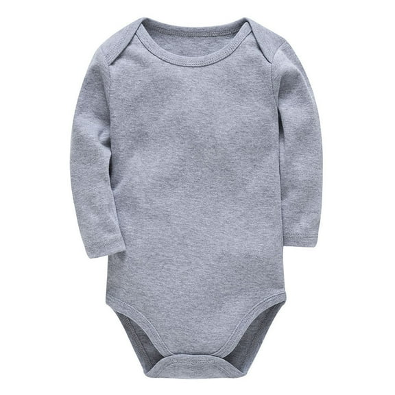 PINQI Baby Plain Cotton Solid Romper 0-24 Months Children's Long Sleeve Bodysuit Boys and Girls Solid Color Thanksgiving Fall Winter Clothes(Grey,3-6 Months )