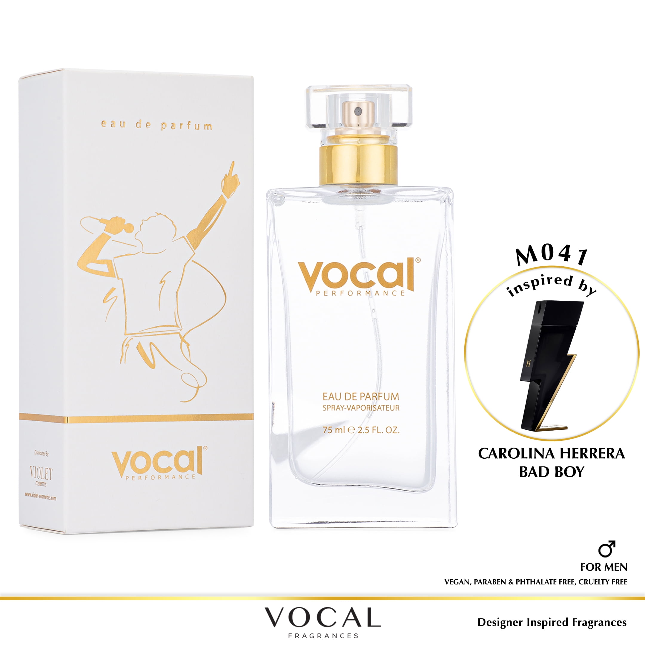 Vocal Fragrance Inspired by Carolina Herrera Bad Boy Eau de Parfum For Men  2.5 FL. OZ. 75 ml. Vegan, Paraben & Phthalate Free Never Tested on Animals