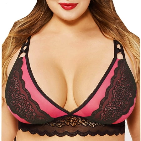 

DNDKILG Lace Cami Strap Bra for Women V Neck Bralettes Hot Pink 5XL