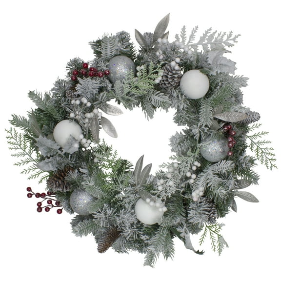 Northlight Frosted Cedar and Berries Artificial Christmas Wreath - 24-Inch, Unlit