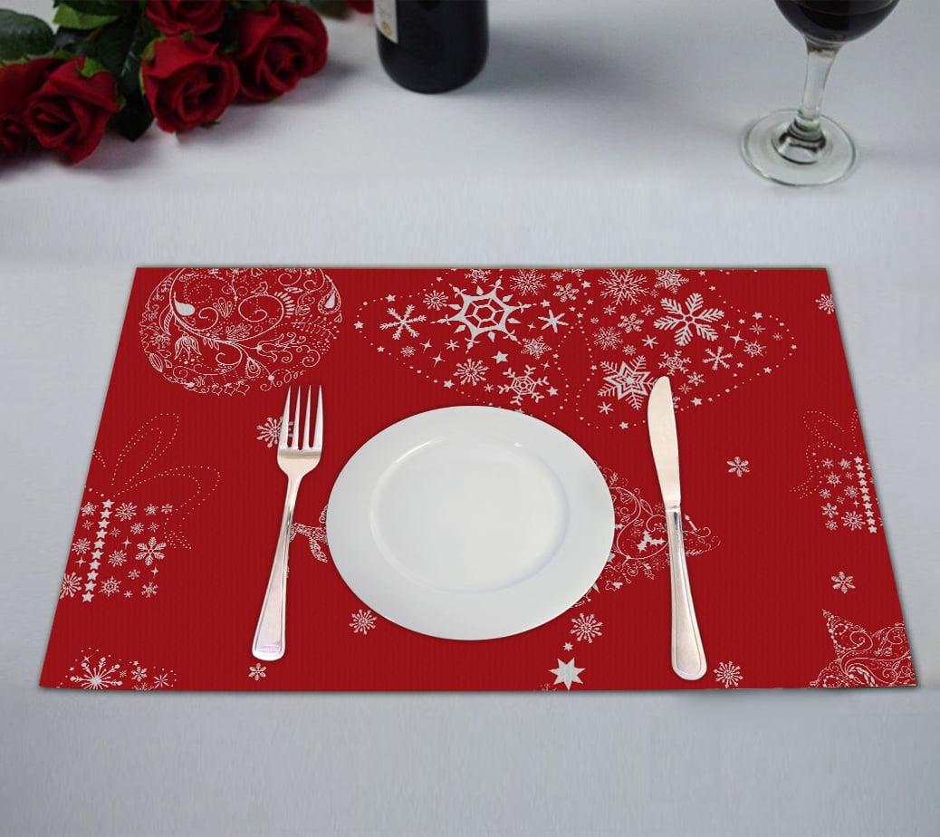 GCKG Christmas Placemat,Xmas Merry Christmas Reindeer Red Table Placemat 12x18 Inch Set of 2