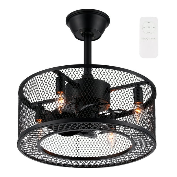 Encased Ceiling Fan with Lights and Remote for Industrial Farmhouse