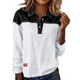 thumbnail image 2 of PEXLYCLU Long Sleeve Shirts, Basic Long Sleeve Shirts for Women, Women Cotton Linen Polo Shirts, Quarter Button Collar Long Sleeve Lapel Tunic Tops Fashion Color Block Casual T-Shirts, White M, 2 of 6